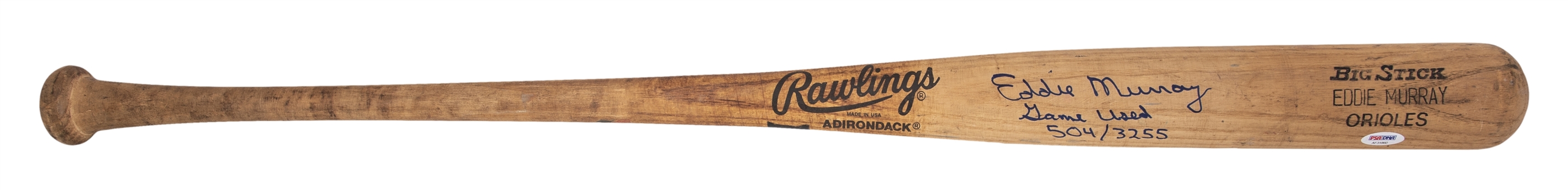 1996 Eddie Murray Game Used and Signed Rawlings Adirondack 456A Model Bat with "Game Used, 504/3255" Inscription (PSA/DNA GU 10)